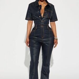 Fashion nova Jean leather jumpsuit